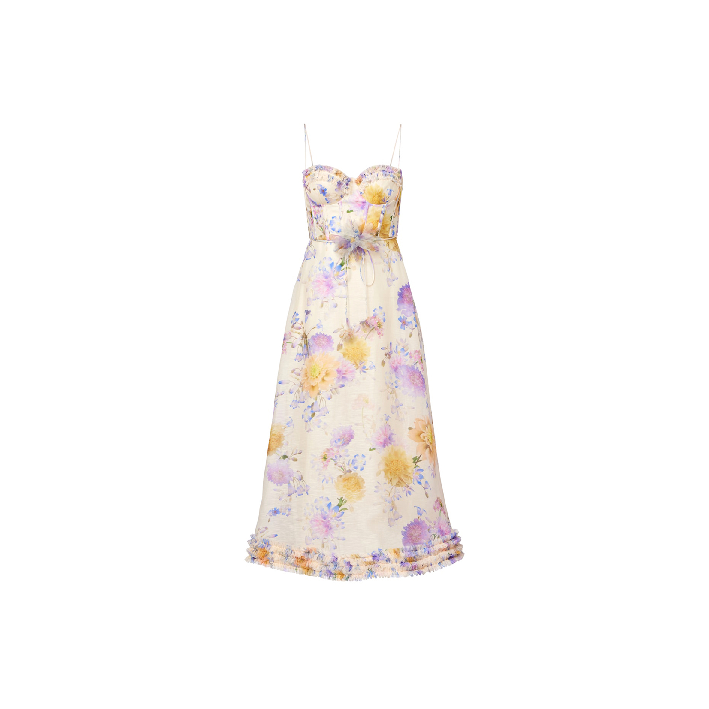ZIMMERMANN LUNA FLORAL LINEN AND SILK MIDI DRESS 